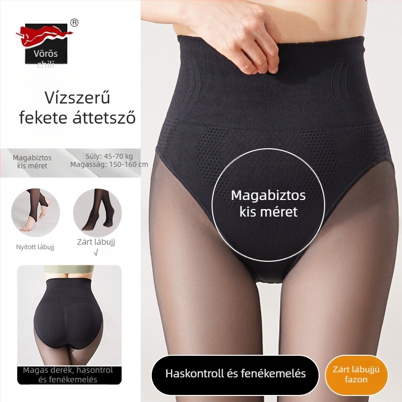 Női fekete átlátszó leggings őszi-téli szezonra, deréktáji formázás és csípőemelés