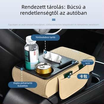 Bőr autó kartámasz doboz — többfunkciós védőborítás papírzsebkendő-tárolóval, megnövelt magasságú párna, univerzális illeszkedés