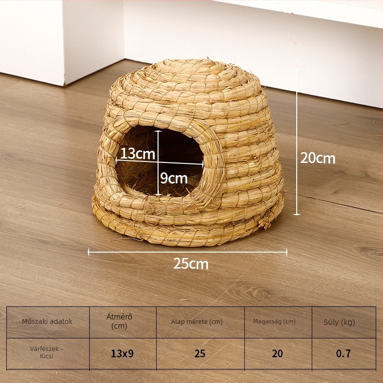 Háziállatok számára készült fészek — kézzel készült szalmafészek kendervonallal (Anyag: szalma + kendervonal; Márka: Kuntai Pet Products; Kategória: Fészek háziállatoknak)