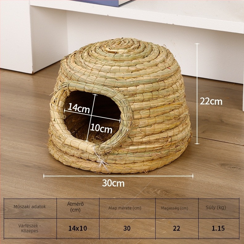 Háziállatok számára készült fészek — kézzel készült szalmafészek kendervonallal (Anyag: szalma + kendervonal; Márka: Kuntai Pet Products; Kategória: Fészek háziállatoknak)