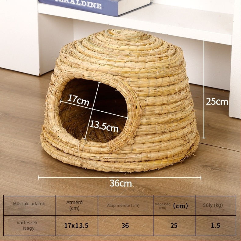 Háziállatok számára készült fészek — kézzel készült szalmafészek kendervonallal (Anyag: szalma + kendervonal; Márka: Kuntai Pet Products; Kategória: Fészek háziállatoknak)
