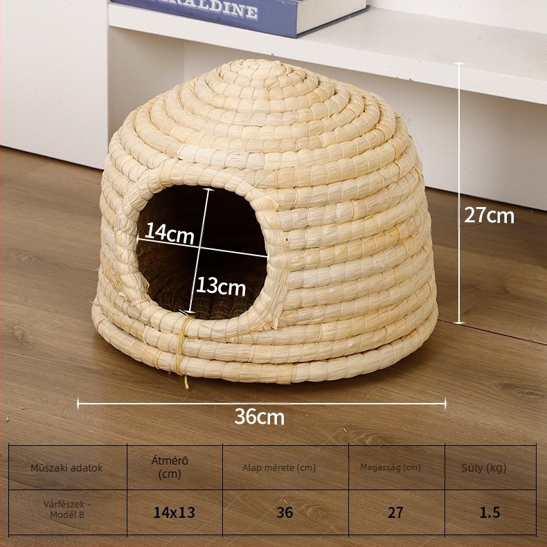 Háziállatok számára készült fészek — kézzel készült szalmafészek kendervonallal (Anyag: szalma + kendervonal; Márka: Kuntai Pet Products; Kategória: Fészek háziállatoknak)