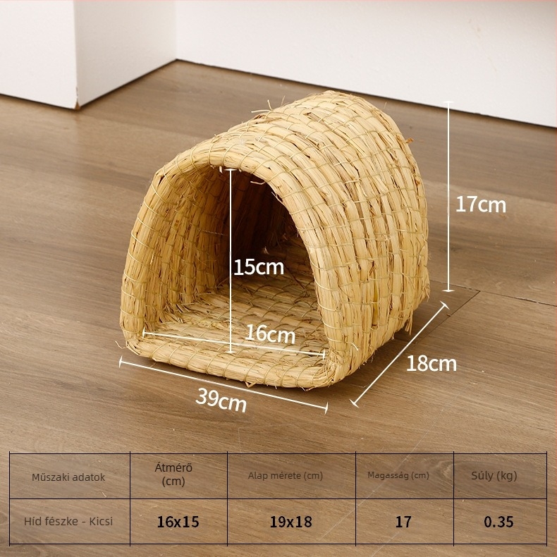 Háziállatok számára készült fészek — kézzel készült szalmafészek kendervonallal (Anyag: szalma + kendervonal; Márka: Kuntai Pet Products; Kategória: Fészek háziállatoknak)