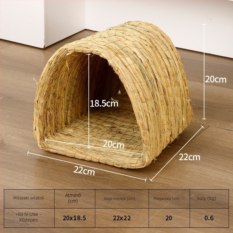 Háziállatok számára készült fészek — kézzel készült szalmafészek kendervonallal (Anyag: szalma + kendervonal; Márka: Kuntai Pet Products; Kategória: Fészek háziállatoknak)