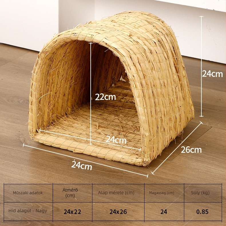 Háziállatok számára készült fészek — kézzel készült szalmafészek kendervonallal (Anyag: szalma + kendervonal; Márka: Kuntai Pet Products; Kategória: Fészek háziállatoknak)