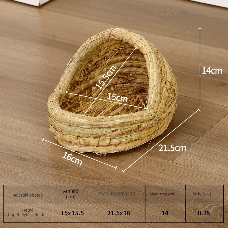 Háziállatok számára készült fészek — kézzel készült szalmafészek kendervonallal (Anyag: szalma + kendervonal; Márka: Kuntai Pet Products; Kategória: Fészek háziállatoknak)