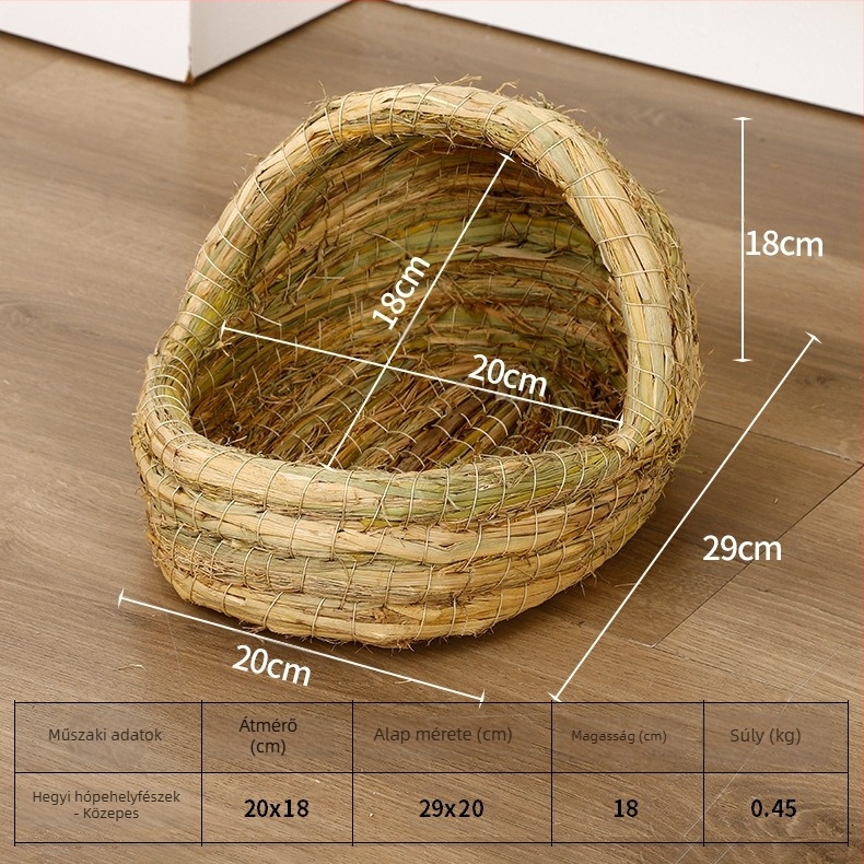 Háziállatok számára készült fészek — kézzel készült szalmafészek kendervonallal (Anyag: szalma + kendervonal; Márka: Kuntai Pet Products; Kategória: Fészek háziállatoknak)