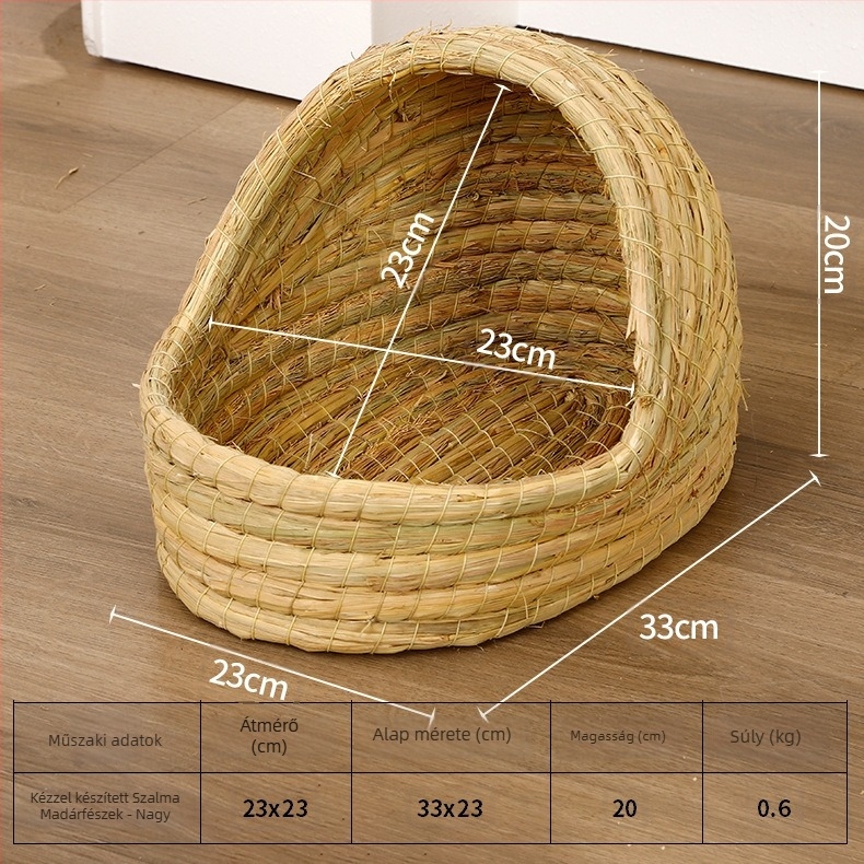 Háziállatok számára készült fészek — kézzel készült szalmafészek kendervonallal (Anyag: szalma + kendervonal; Márka: Kuntai Pet Products; Kategória: Fészek háziállatoknak)