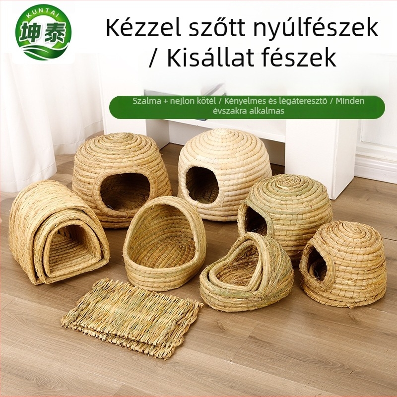 Háziállatok számára készült fészek — kézzel készült szalmafészek kendervonallal (Anyag: szalma + kendervonal; Márka: Kuntai Pet Products; Kategória: Fészek háziállatoknak)