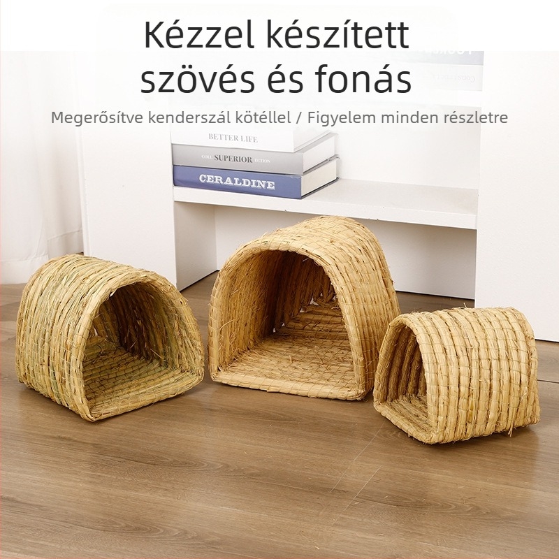Háziállatok számára készült fészek — kézzel készült szalmafészek kendervonallal (Anyag: szalma + kendervonal; Márka: Kuntai Pet Products; Kategória: Fészek háziállatoknak)