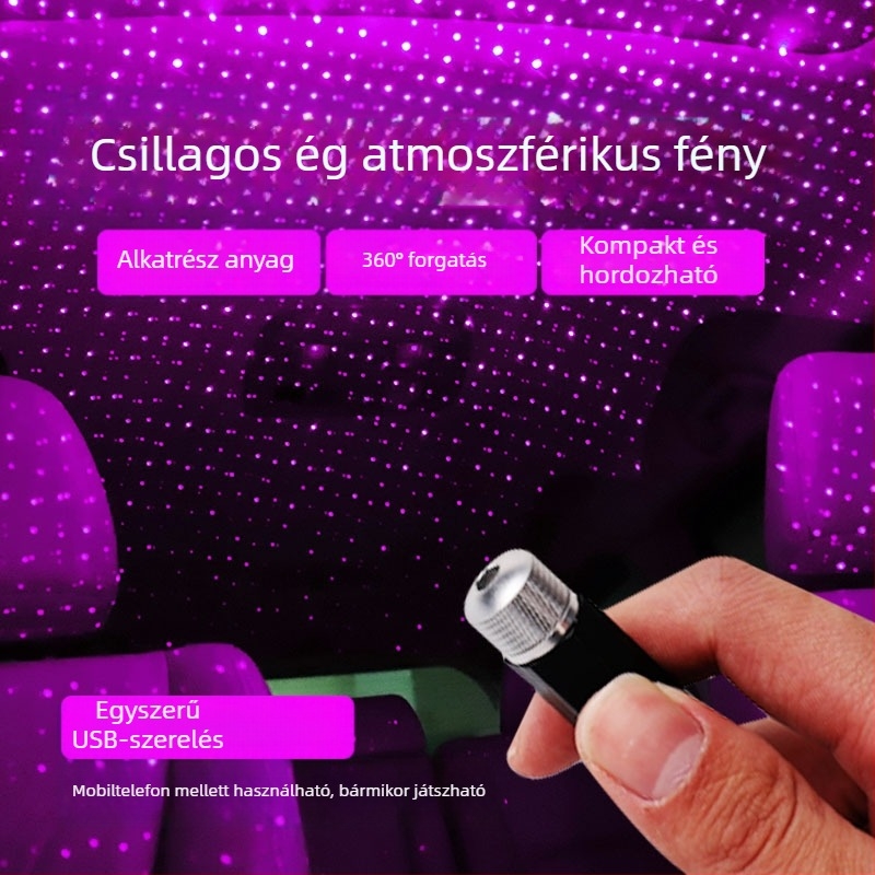 Autó belső LED-lámpa lézerprojekcióval, XKD-11, USB táplálás, anyag: alumíniumötvözet + ABS