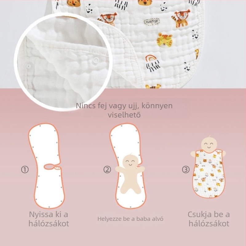 Baba mellényes hálózsák, géz pamut, seersucker, nyár, légáteresztő és nedvességelnyelő