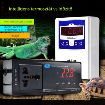 Fa terrárium hüllőknek kerámiás lámpával és elektronikus termosztáttal a hőmérséklet szabályozásához