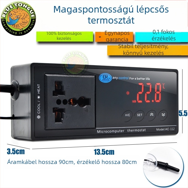 Fa terrárium hüllőknek kerámiás lámpával és elektronikus termosztáttal a hőmérséklet szabályozásához