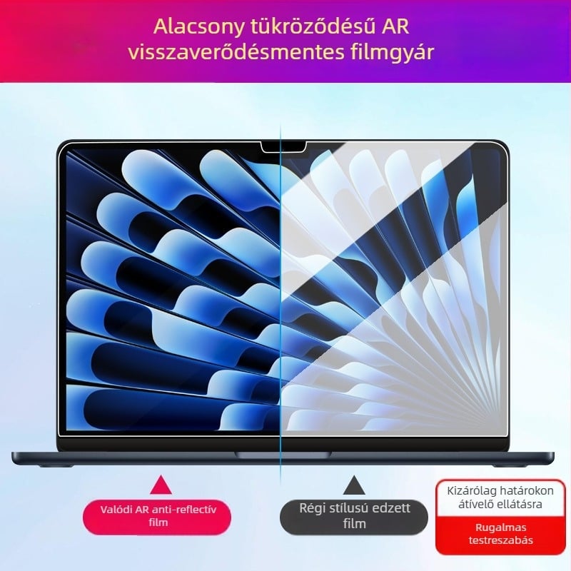 MacBook Pro / Air kijelzővédő fólia AR bevonattal, tükröződésmentes, HD átlátszó, elektrosztatikus tapadás