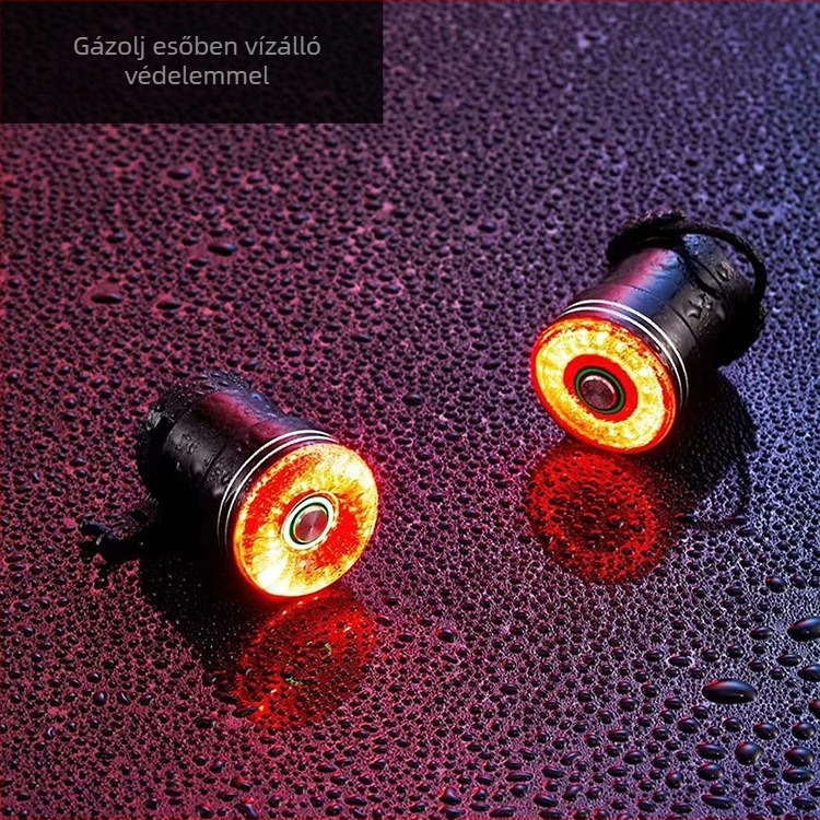 Silver kerékpár hátsó lámpa Type-C töltéssel és intelligens fék-szenzorral, mountain- és országúti kerékpárokhoz.