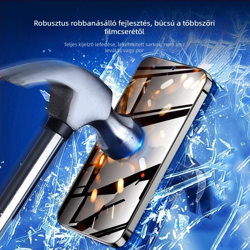 iPhone 16 Pro Maxhoz tervezett edzett üveg kijelzővédő, anti‑nyomó él, 25° elektroplatinált felület, magánéletvédelmi és ütésálló védelem