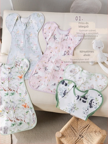 Újszülött alvózsák, cocoon-stílus, kötött pamut, puha és légáteresztő, négy évszakos