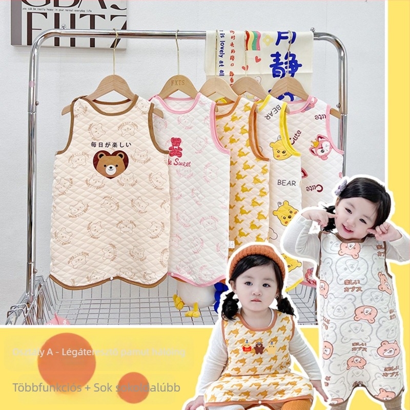 Baba pamut alvózsák mellény-stílusú, karikatúra minta, 0–1 év, töltet: 100% pamut, őszi-téli