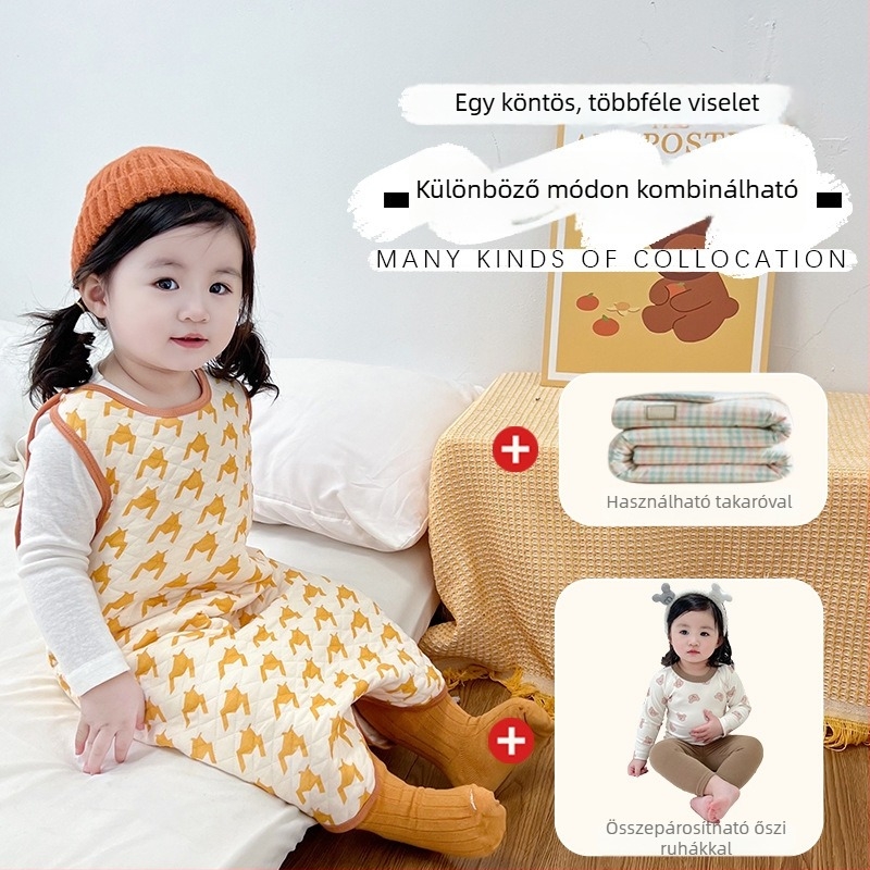 Baba pamut alvózsák mellény-stílusú, karikatúra minta, 0–1 év, töltet: 100% pamut, őszi-téli