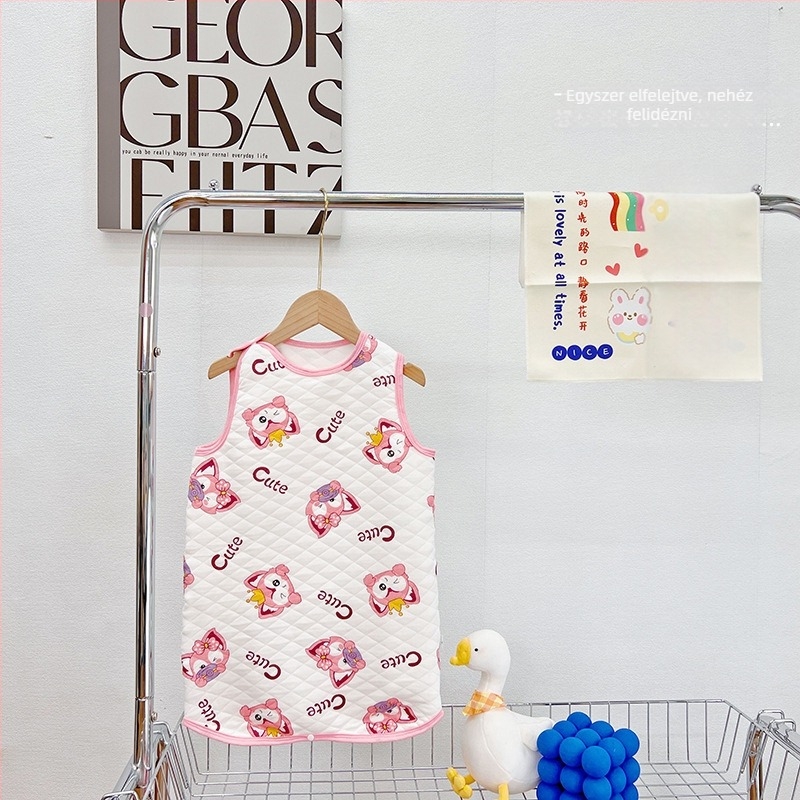 Baba pamut alvózsák mellény-stílusú, karikatúra minta, 0–1 év, töltet: 100% pamut, őszi-téli