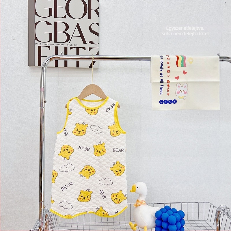 Baba pamut alvózsák mellény-stílusú, karikatúra minta, 0–1 év, töltet: 100% pamut, őszi-téli