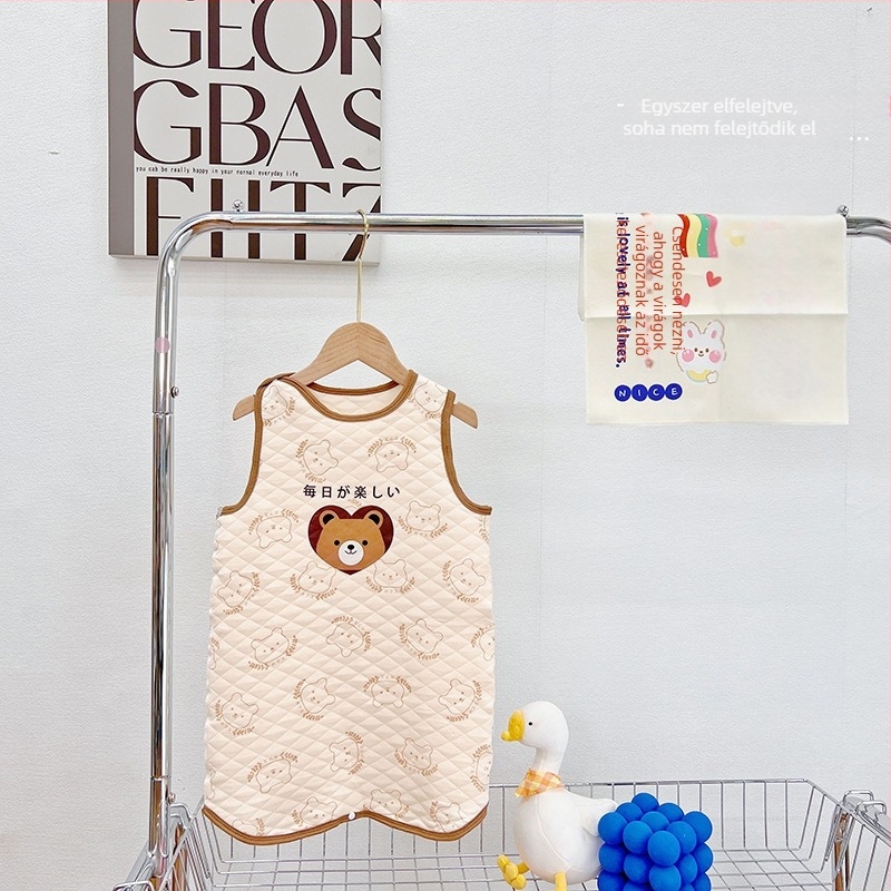 Baba pamut alvózsák mellény-stílusú, karikatúra minta, 0–1 év, töltet: 100% pamut, őszi-téli