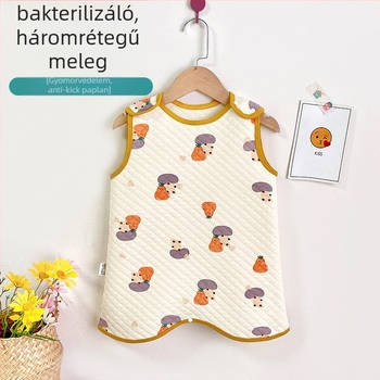 Gyerekeknek szóló mellény-stílusú hálózsák, háromrétegű vékony pamut töltés, kifésült pamut külső, pamut bélés, antibakteriális funkció, nylon cipzár, rajzfilm minta