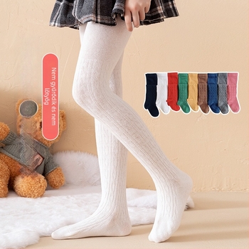 Lányoknak szóló kötött mintás harisnya, légáteresztő pamut anyagból, tavasz–ősz, 3–8 éveseknek, közepes vastagság