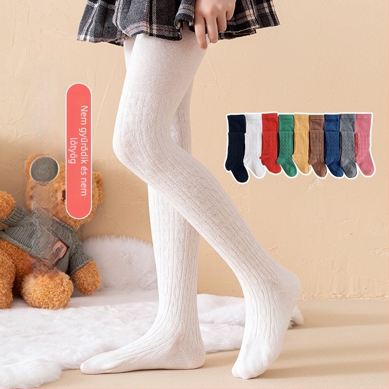 Lányoknak szóló kötött mintás harisnya, légáteresztő pamut anyagból, tavasz–ősz, 3–8 éveseknek, közepes vastagság