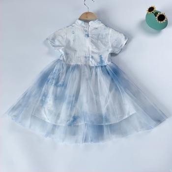 Lányoknak szóló rövid ujjú ruha, kínai stílus, pamut géz anyag, A-vonalú szabás, 3–8 éveseknek, nyár, finoman kezelt anyag