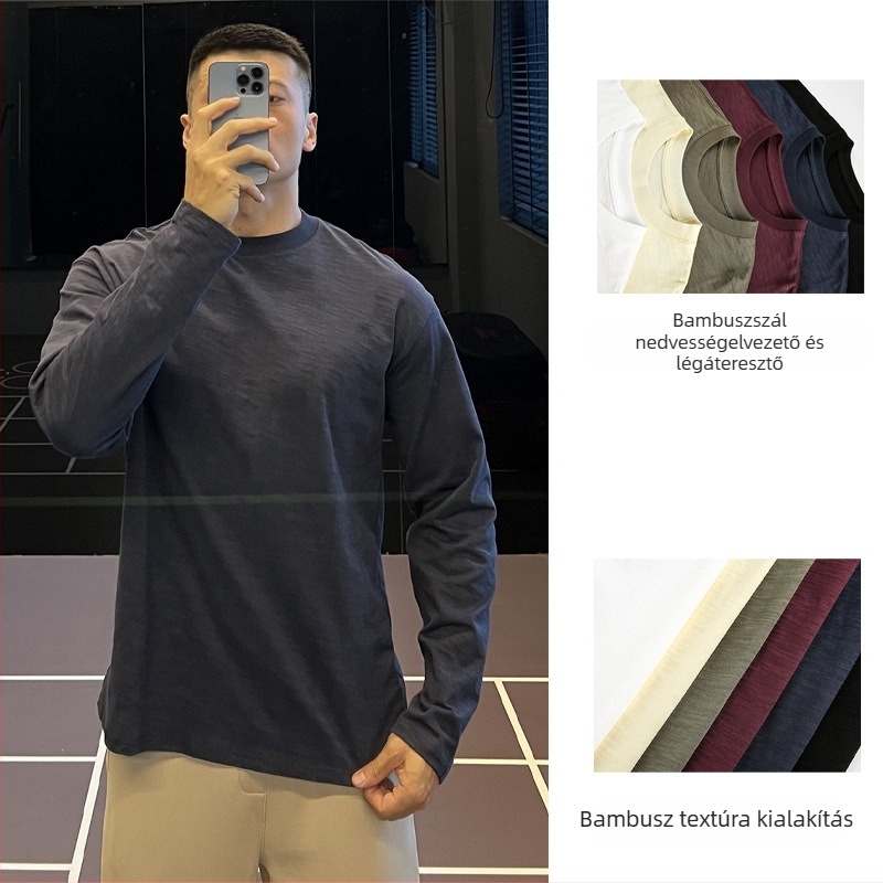 Hosszú ujjú pamutpóló kerek nyakkal, lélegző és izzadságszívó, laza szabású