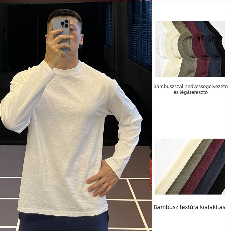 Hosszú ujjú pamutpóló kerek nyakkal, lélegző és izzadságszívó, laza szabású