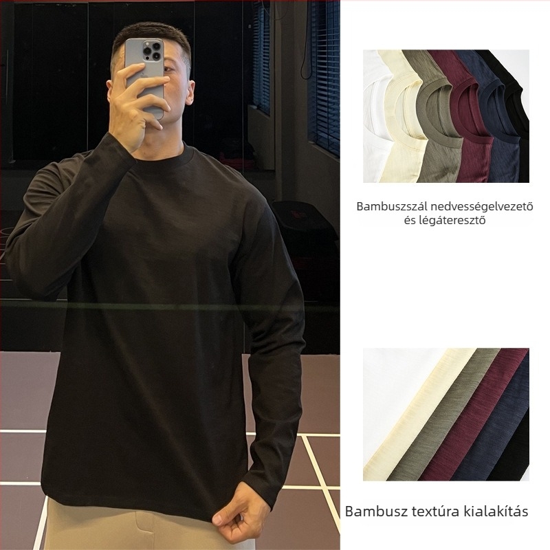 Hosszú ujjú pamutpóló kerek nyakkal, lélegző és izzadságszívó, laza szabású