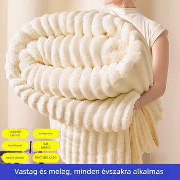 Téli plüss pléd nyusziszőrrel, coral fleece és vastag flanel az ágyhoz