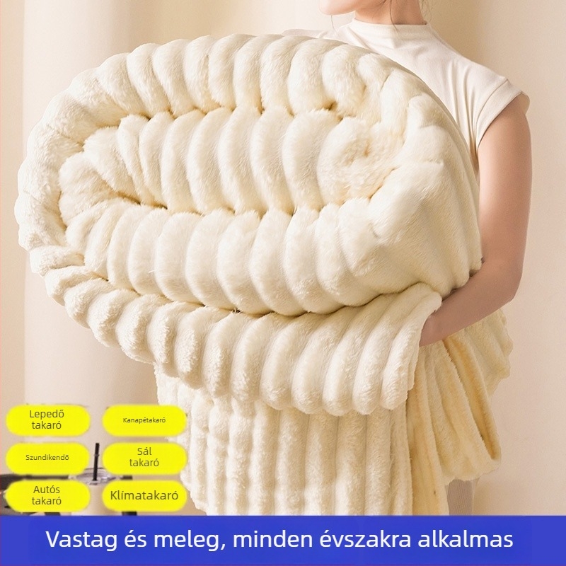 Téli plüss pléd nyusziszőrrel, coral fleece és vastag flanel az ágyhoz