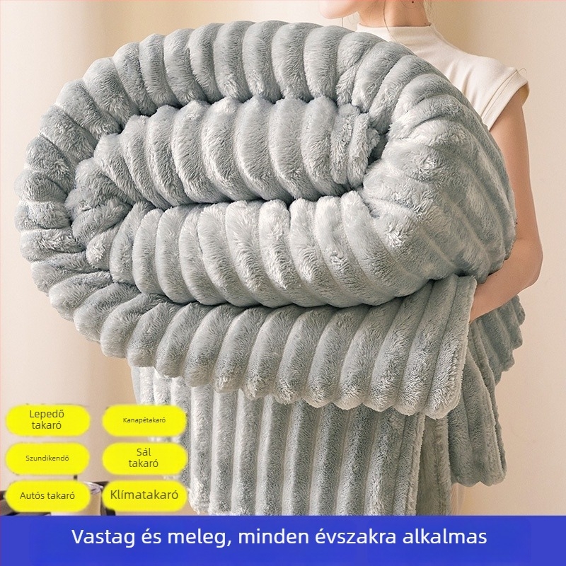 Téli plüss pléd nyusziszőrrel, coral fleece és vastag flanel az ágyhoz