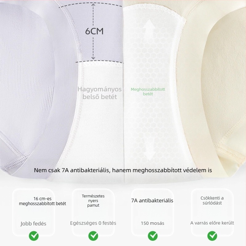 Női seamless alsónemű középmagas derékkal, antibakteriális, pamut betéttel, egyszínű