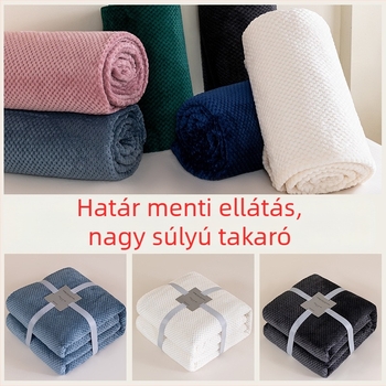 Őszi-téli egyszínű flanel pléd ananász mintával, szalaggal, korall fleece a kanapéhoz
