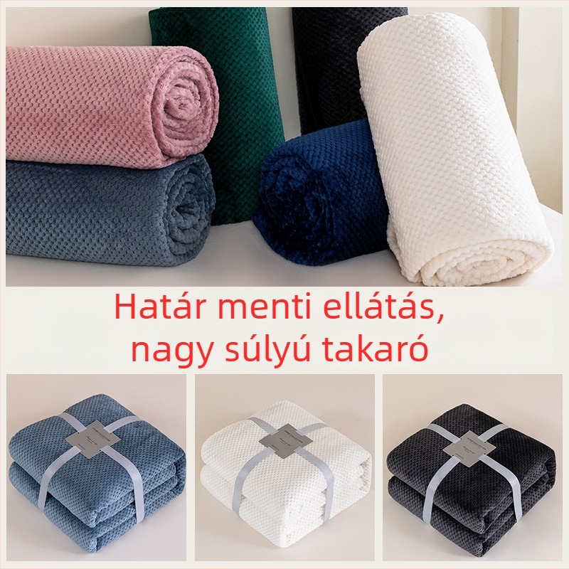 Őszi-téli egyszínű flanel pléd ananász mintával, szalaggal, korall fleece a kanapéhoz