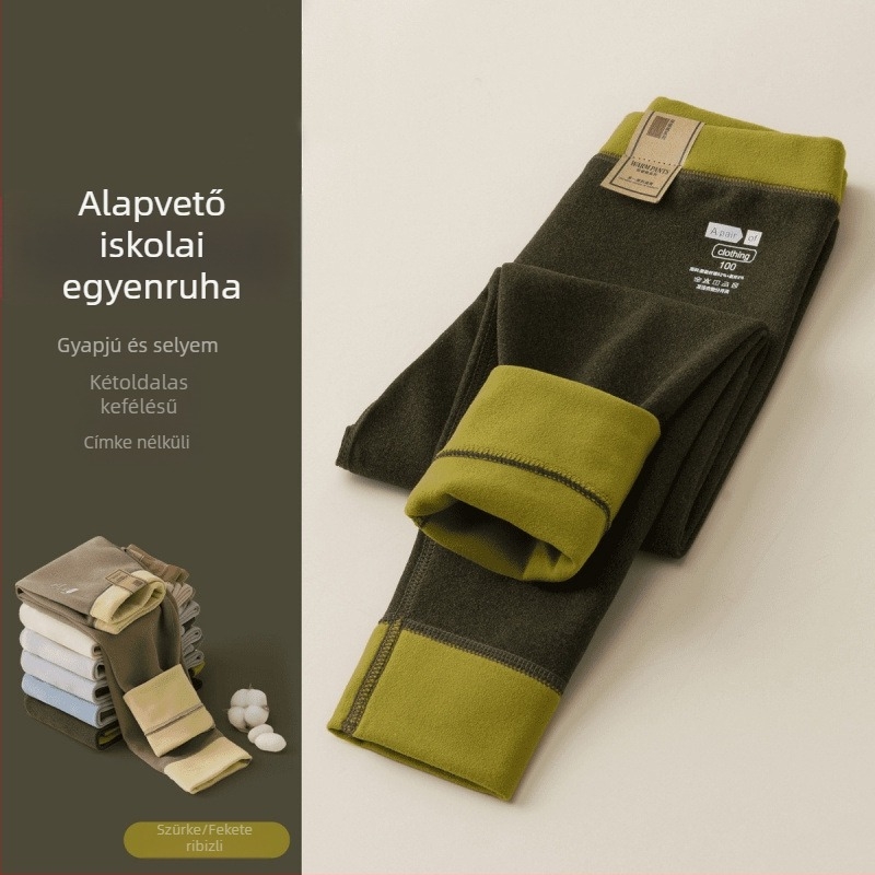 Gyermekek téli termo leggings, uniszex, középmagas derék, 95% poliészter, kétoldalas plüssflíz