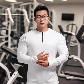 Férfi slim-fit hosszú ujjú póló kerek nyakkal, fleece meleg anyag téli