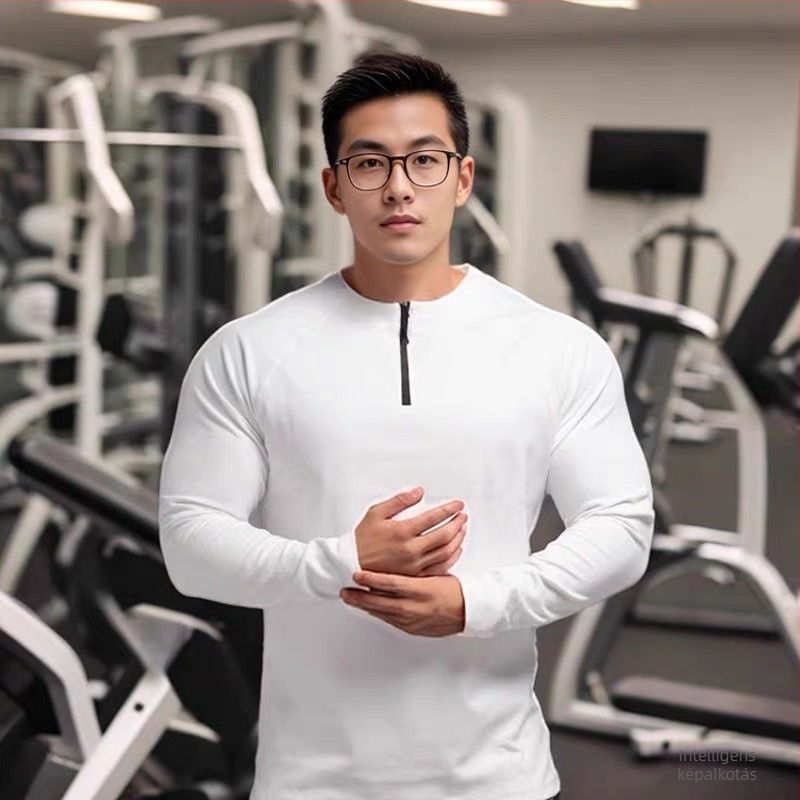 Férfi slim-fit hosszú ujjú póló kerek nyakkal, fleece meleg anyag téli