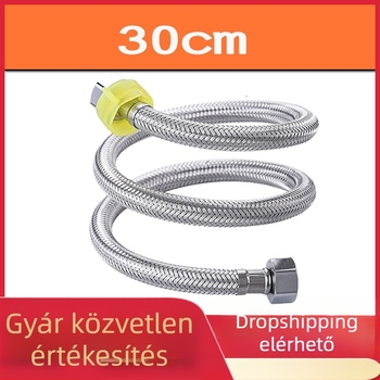 WC vízellátó tömlő, két véggel, rozsdamentes acél huzott fonatból, modell s8566, 1.6 MPa, 80°C, forgatható csatlakozás, modern stílus