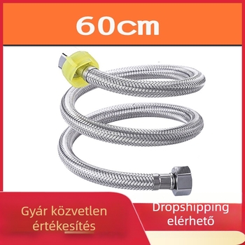 WC vízellátó tömlő, két véggel, rozsdamentes acél huzott fonatból, modell s8566, 1.6 MPa, 80°C, forgatható csatlakozás, modern stílus