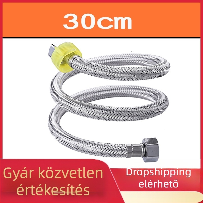 WC vízellátó tömlő, két véggel, rozsdamentes acél huzott fonatból, modell s8566, 1.6 MPa, 80°C, forgatható csatlakozás, modern stílus