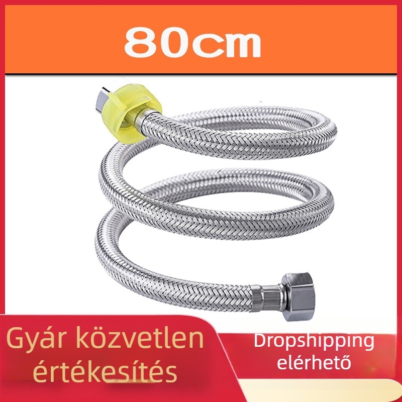 WC vízellátó tömlő, két véggel, rozsdamentes acél huzott fonatból, modell s8566, 1.6 MPa, 80°C, forgatható csatlakozás, modern stílus