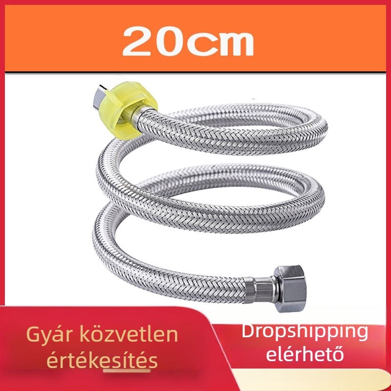 WC vízellátó tömlő, két véggel, rozsdamentes acél huzott fonatból, modell s8566, 1.6 MPa, 80°C, forgatható csatlakozás, modern stílus