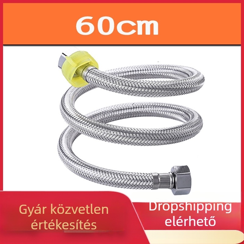 WC vízellátó tömlő, két véggel, rozsdamentes acél huzott fonatból, modell s8566, 1.6 MPa, 80°C, forgatható csatlakozás, modern stílus