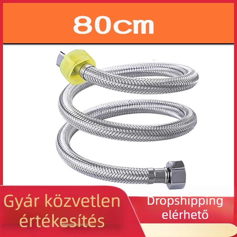 WC vízellátó tömlő, két véggel, rozsdamentes acél huzott fonatból, modell s8566, 1.6 MPa, 80°C, forgatható csatlakozás, modern stílus